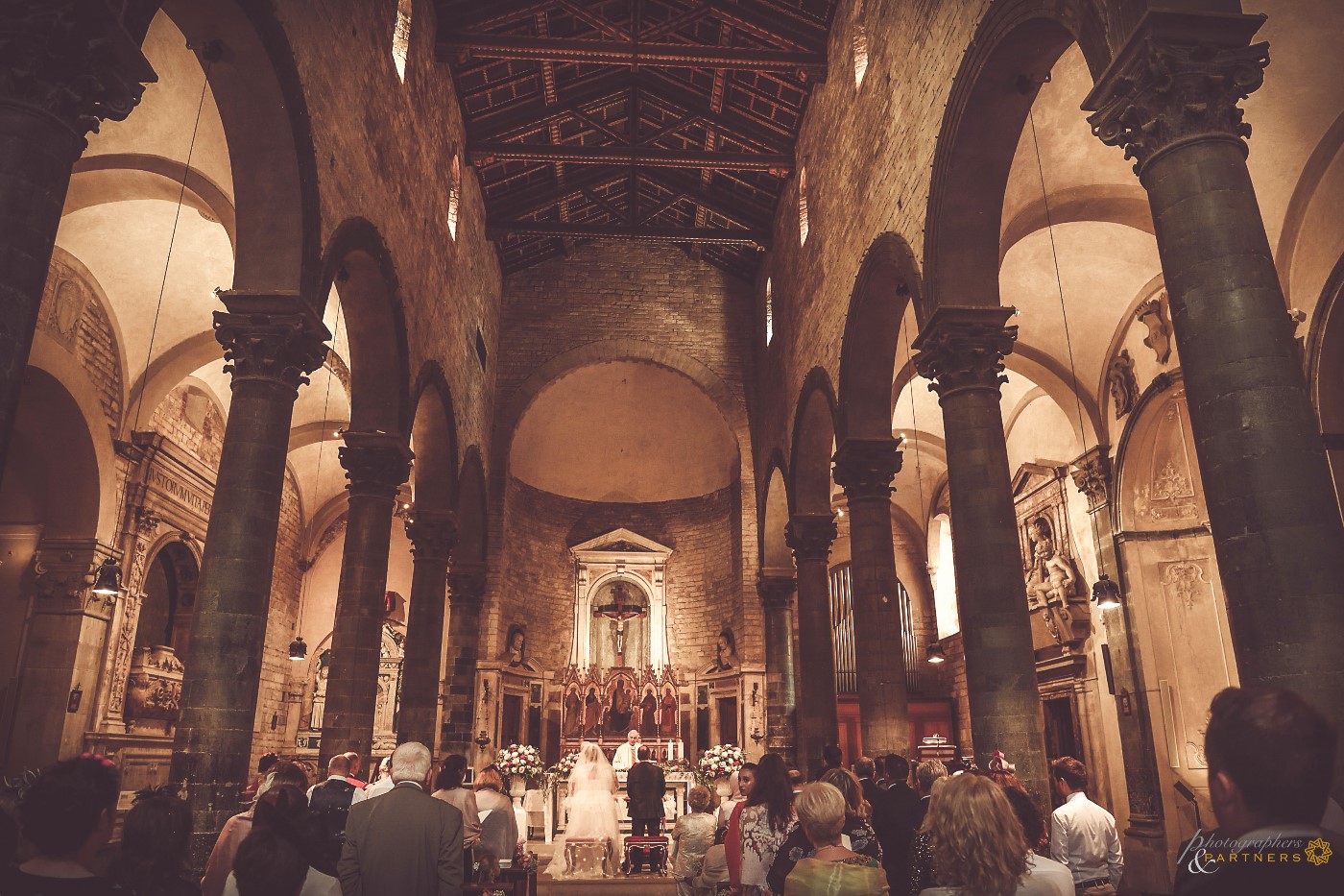 A panoramic photo inside the beautiful church.