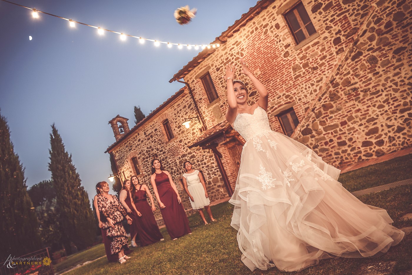 The throw of the bouquet.