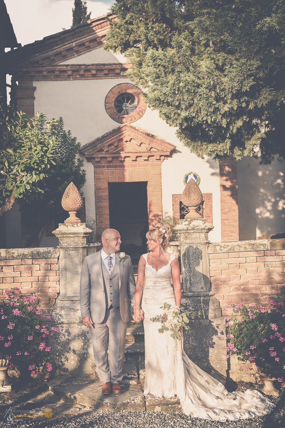 A portrait in front of the chapel