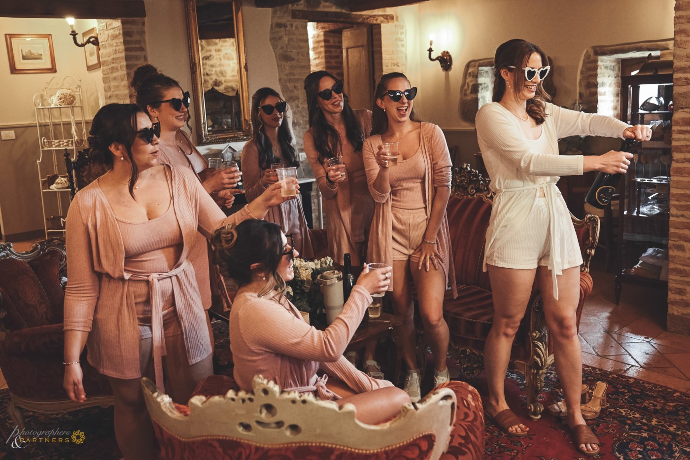 Toast with the bridesmaids